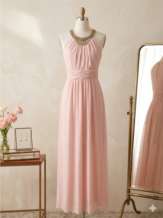 Melrose and Market Dresses & Skirts - Melrose and Market Blush Pink Beaded Halter Maxi Dress